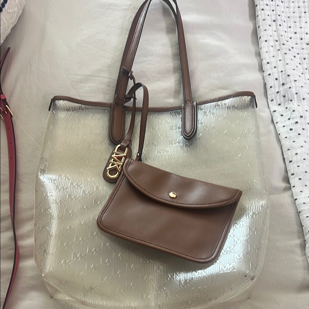 Brown and Clear Tote Bag with Pouch